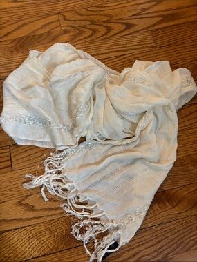 Banana Republic Cream Metallic-Thread Fringe Scarf